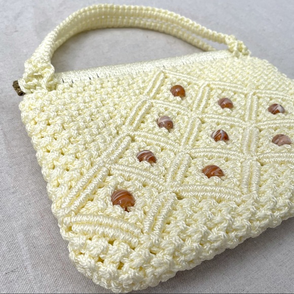 Vintage 1970's Macrame Woven Beaded Handbag - Picture 3 of 9